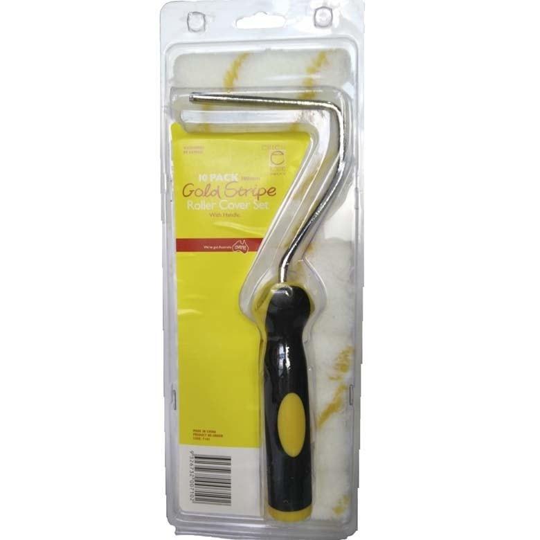 Express Rollers 100mm Gold Stripe Roller Cover Set with Handle - 10-Pack