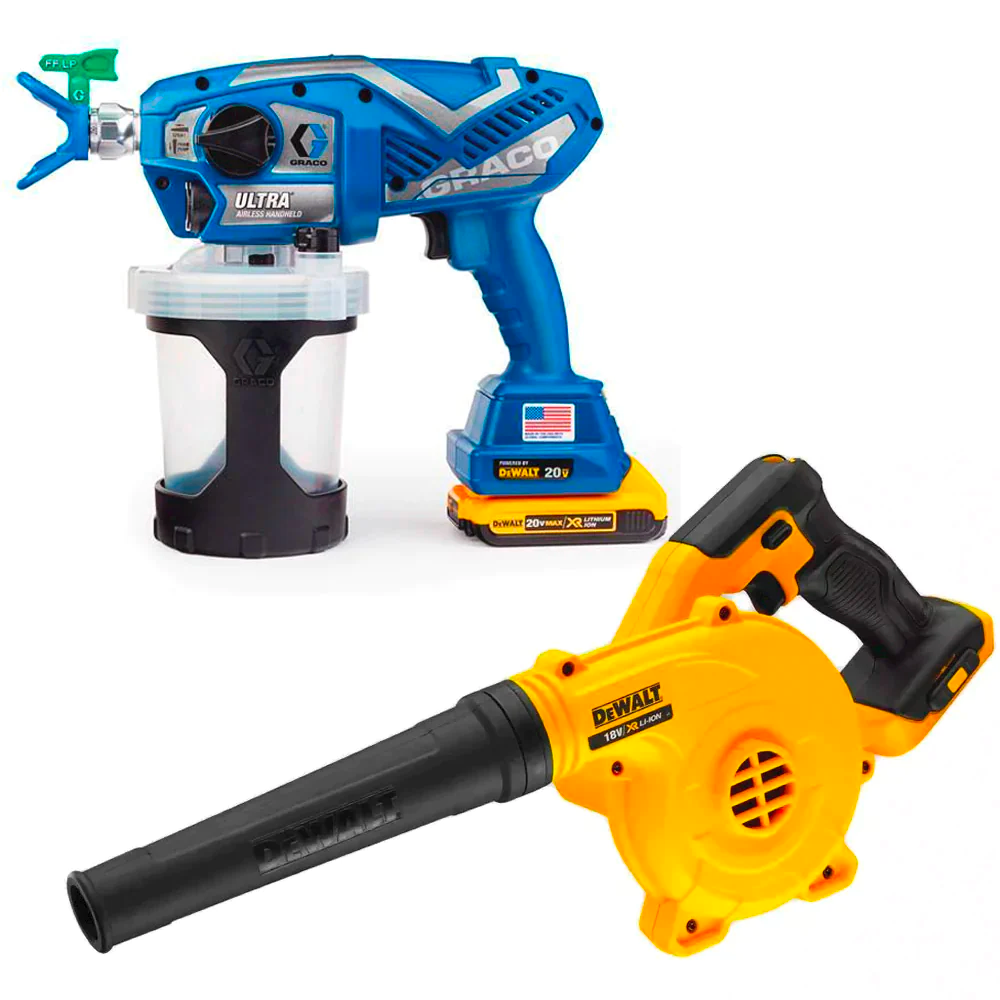 Graco Ultra Cordless Paint Airless Handheld Sprayer with DeWalt 18V XR Compact Jobsite Blower SKIN