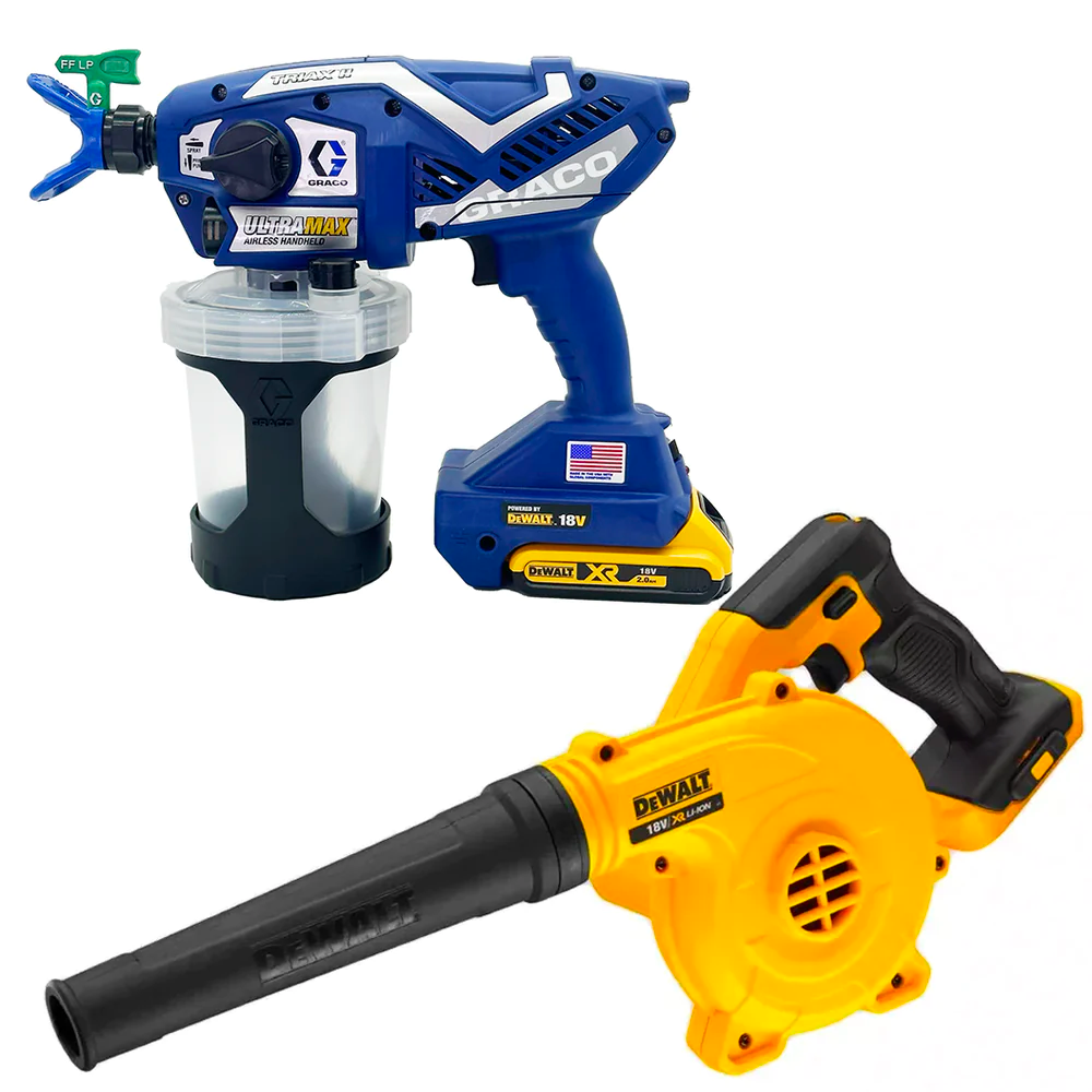 Graco Ultra MAX Cordless Paint Airless Handheld Sprayer with DeWalt 18V XR Compact Jobsite Blower SKIN