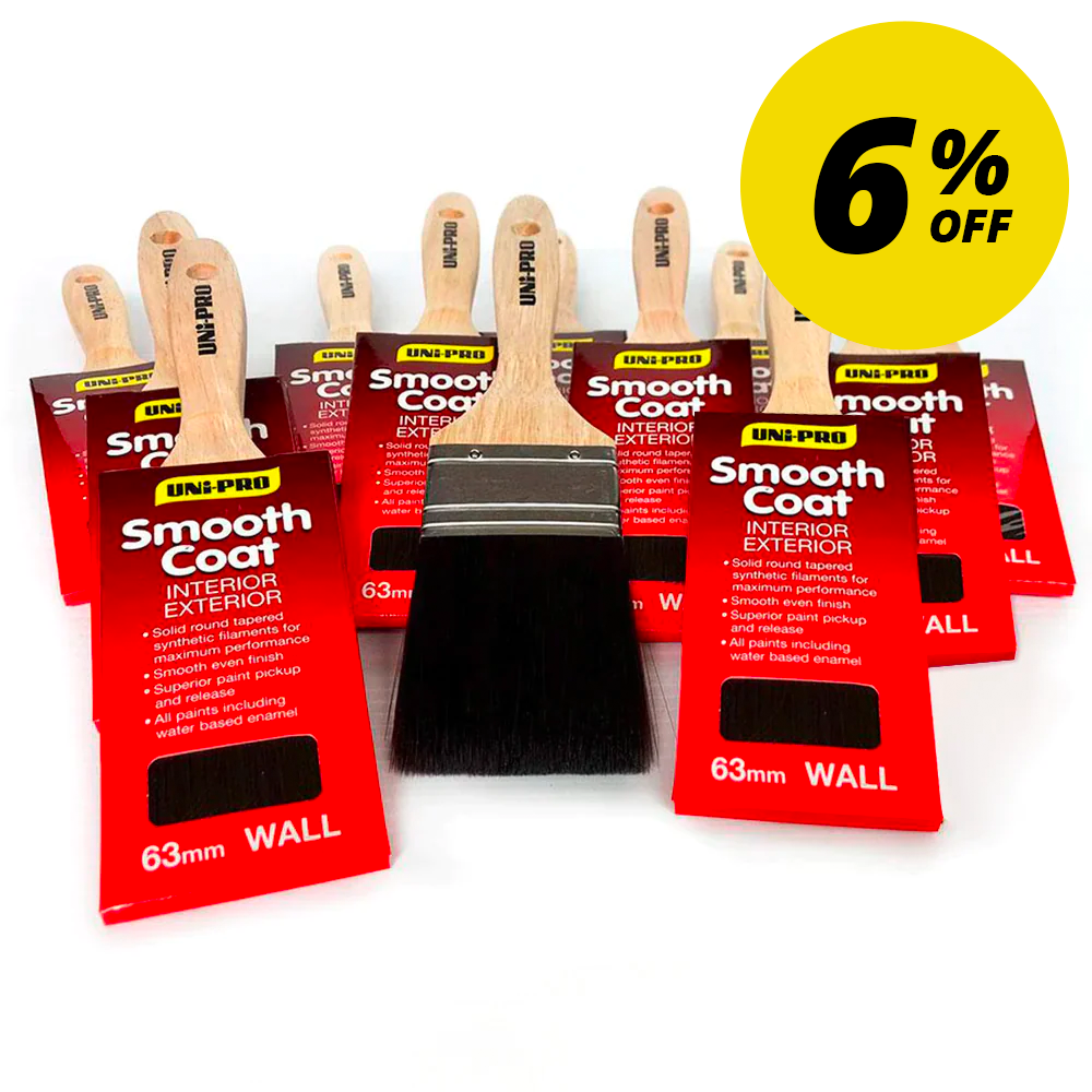 Uni-Pro Smooth Coat Synthetic Paint Wall Brush 63mm (70063) - box of 12 - 6% OFF SPECIAL