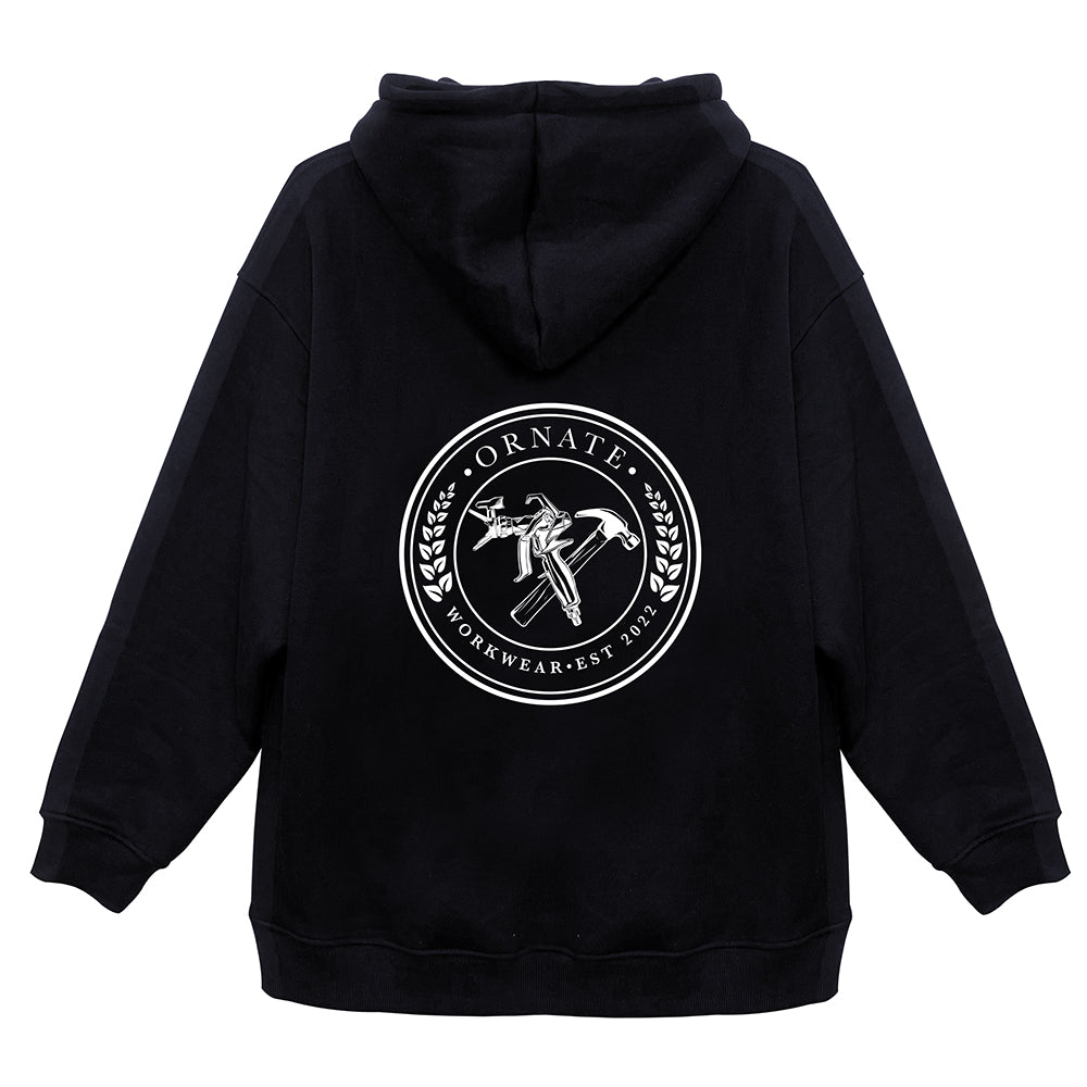 Ornate Black Hoodie with White Logo