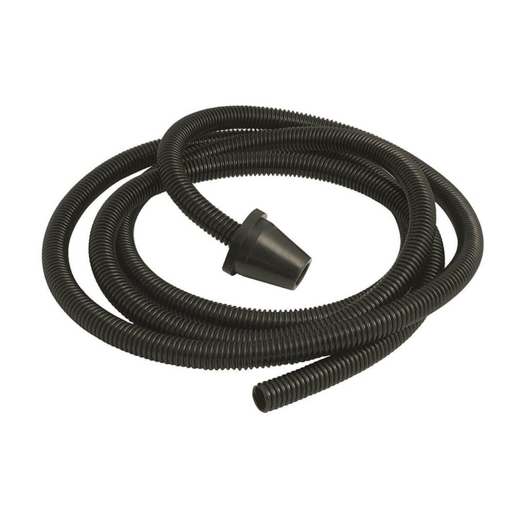Flexible black dust extraction hose for connecting hand sanding blocks to a dust extractor