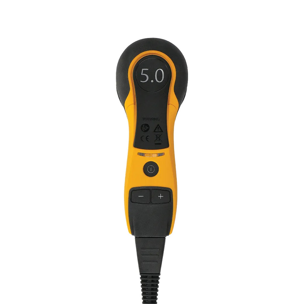 Top view of the Mirka DEROS II 350CV showing the 5.0mm orbit indicator and speed controls