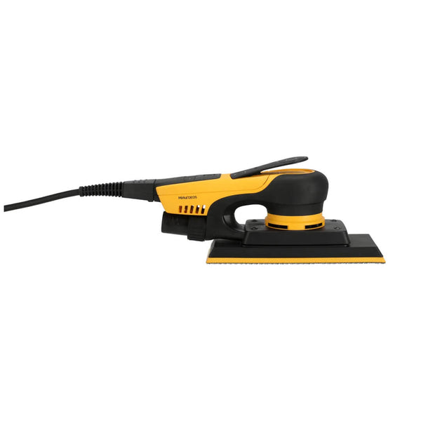 Side profile of the low-profile Mirka DEOS II sander standing only 10cm high for better control