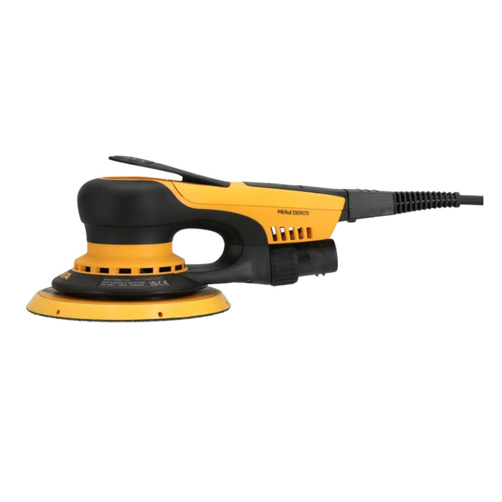 Low-profile Mirka DEROS II sander with integrated dust extraction port for tradies