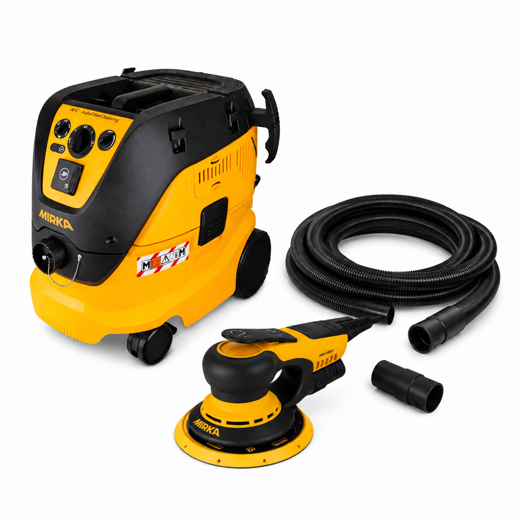 Mirka Deros II 150mm Random Orbital Sander - 5mm and Mirka Dust Extractor Range