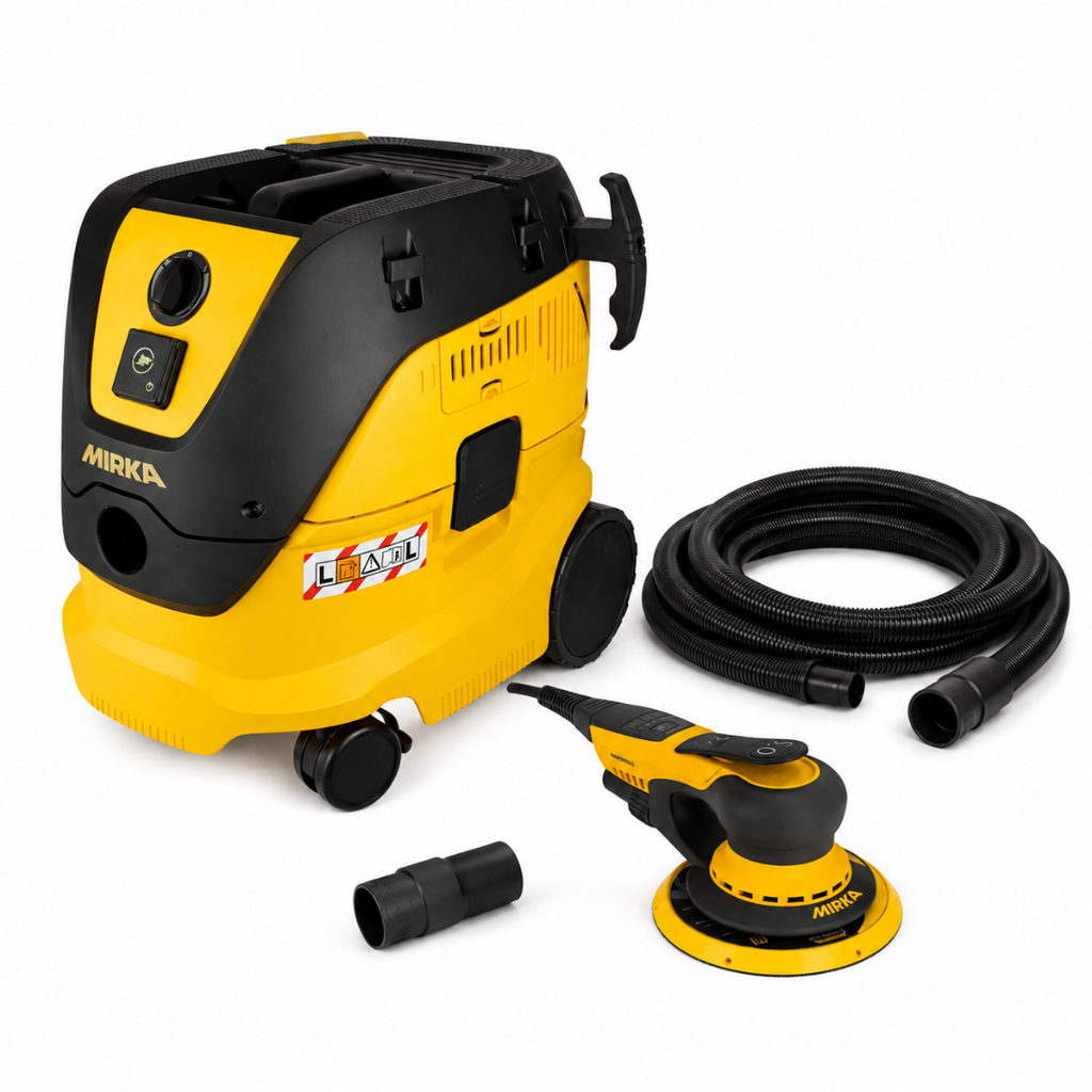 Mirka Deros II 150mm Random Orbital Sander - 5mm and Mirka Dust Extractor Range