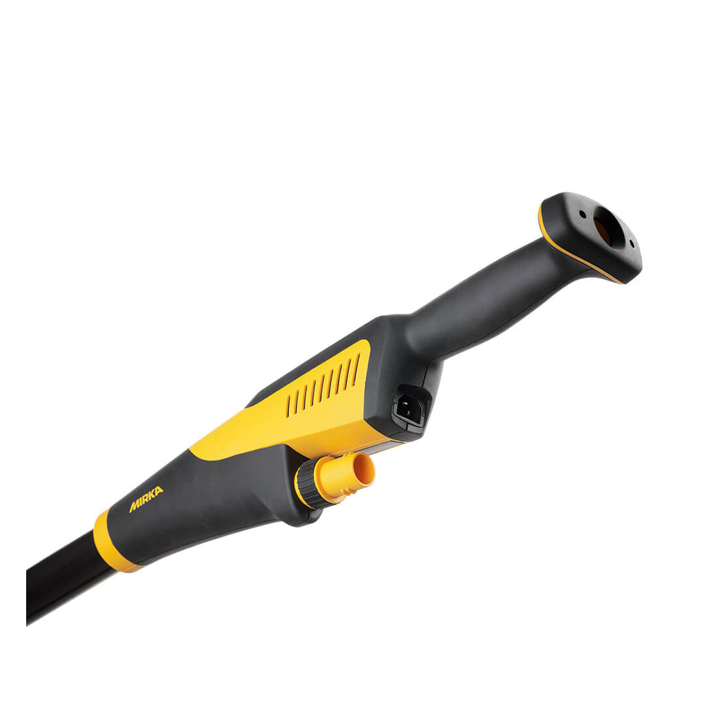 Ergonomic handle of Mirka LEROS with integrated speed control and dust extraction port