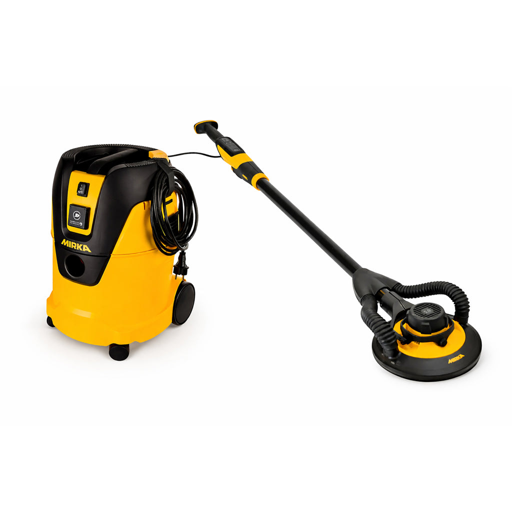 Lightweight Mirka LEROS 225mm orbital sander with a compact 1125 L PC dust extractor