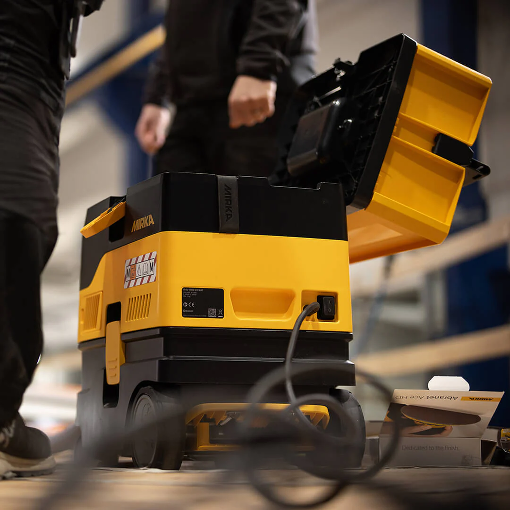 Mirka DEXOS 1217 M AFC dust extractor with compatible Mirka case attached on top