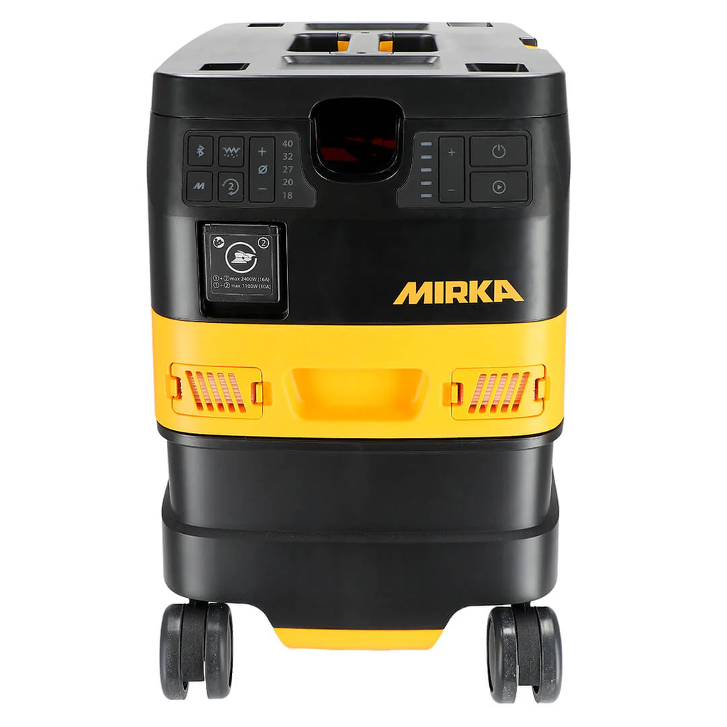 Front view of compact Mirka DEXOS 1217 M AFC dust extractor 1200W
