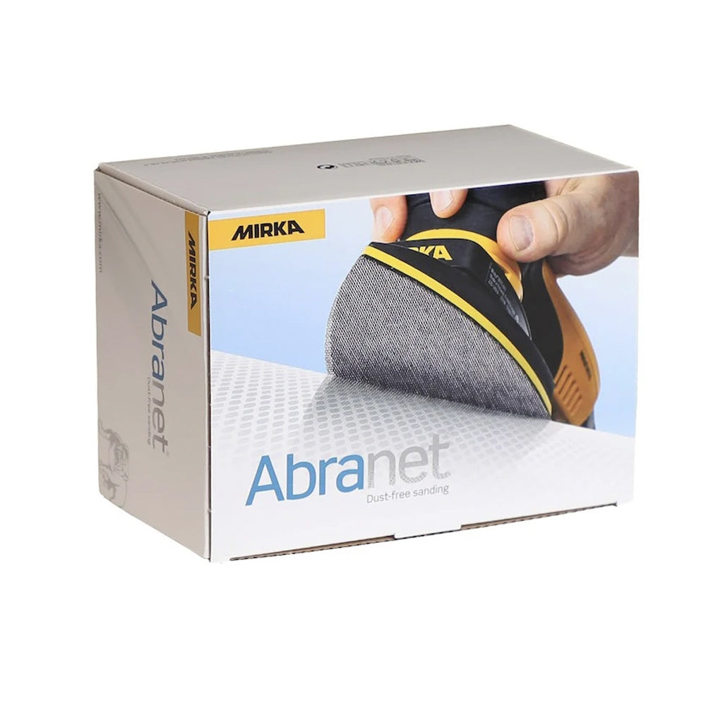 Mirka Abranet delta mesh attached to a sander for high-performance dust-free extraction