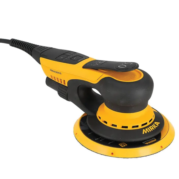 Next-gen Mirka DEROS II 650CV sander with 400W brushless motor in signature yellow