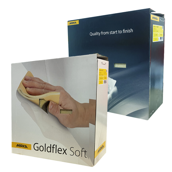 Two boxes of Mirka Goldflex Soft 115x125mm sheets for professional surface prep