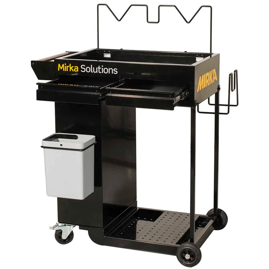 Industrial workshop trolley with open drawers for easy access to sanding consumables