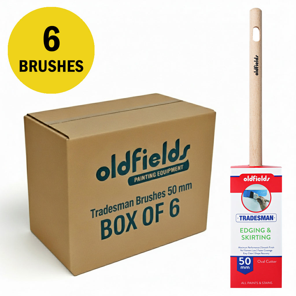 Box of 6 Oldfields Tradesman 50mm oval cutter paint brushes, tapered for sharp edging