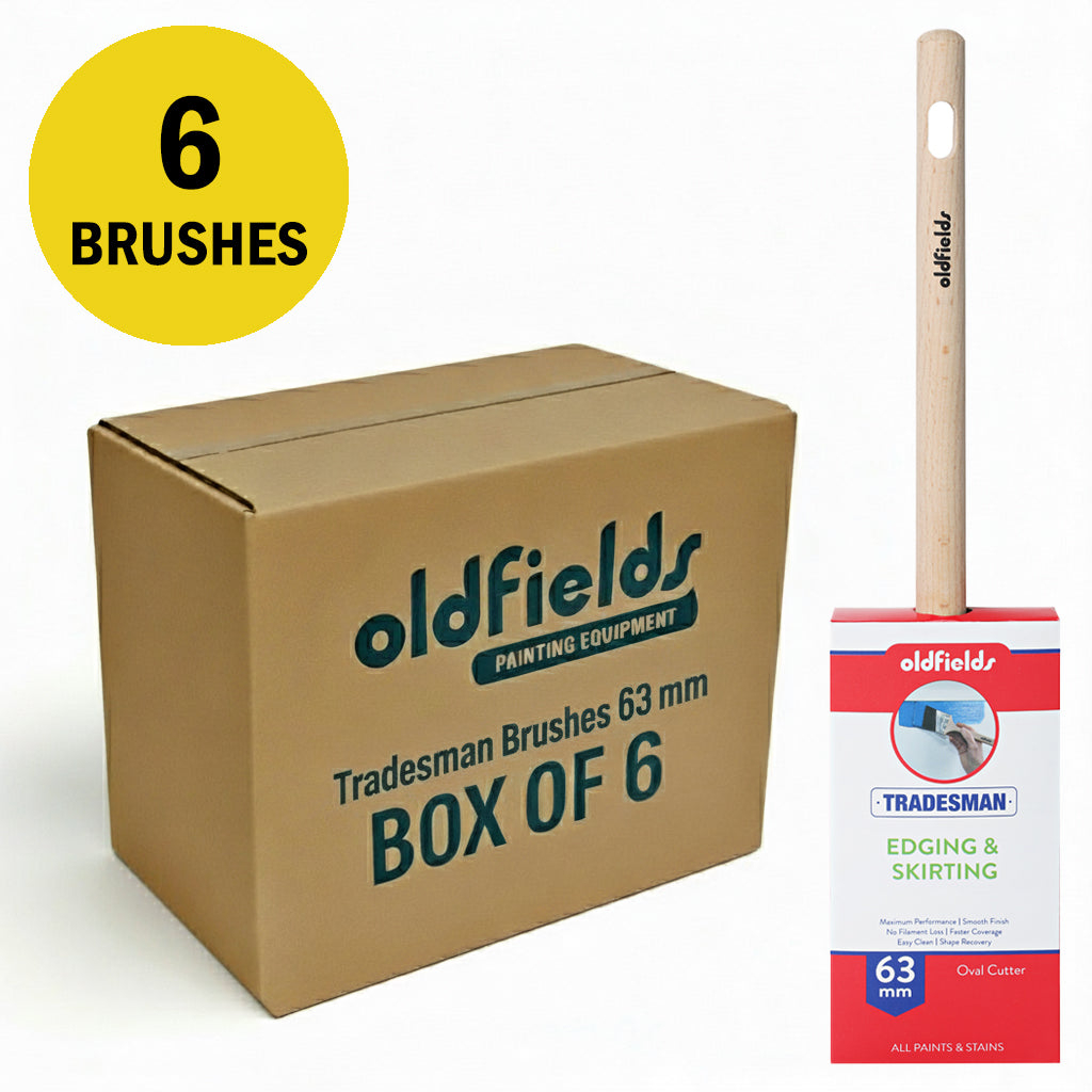 Box of 6 Oldfields Tradesman 63mm oval cutter paint brushes for precision skirting work