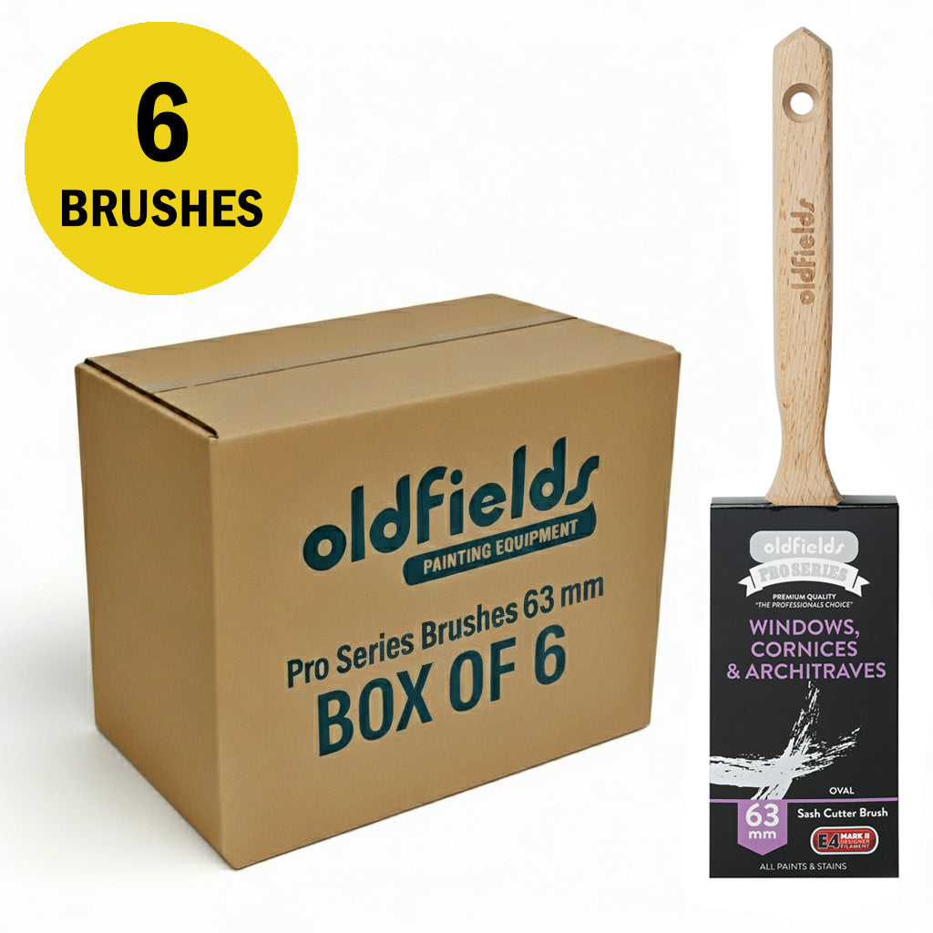 6 pack of Oldfields Pro Series 63mm oval sash cutter brushes for trade professionals