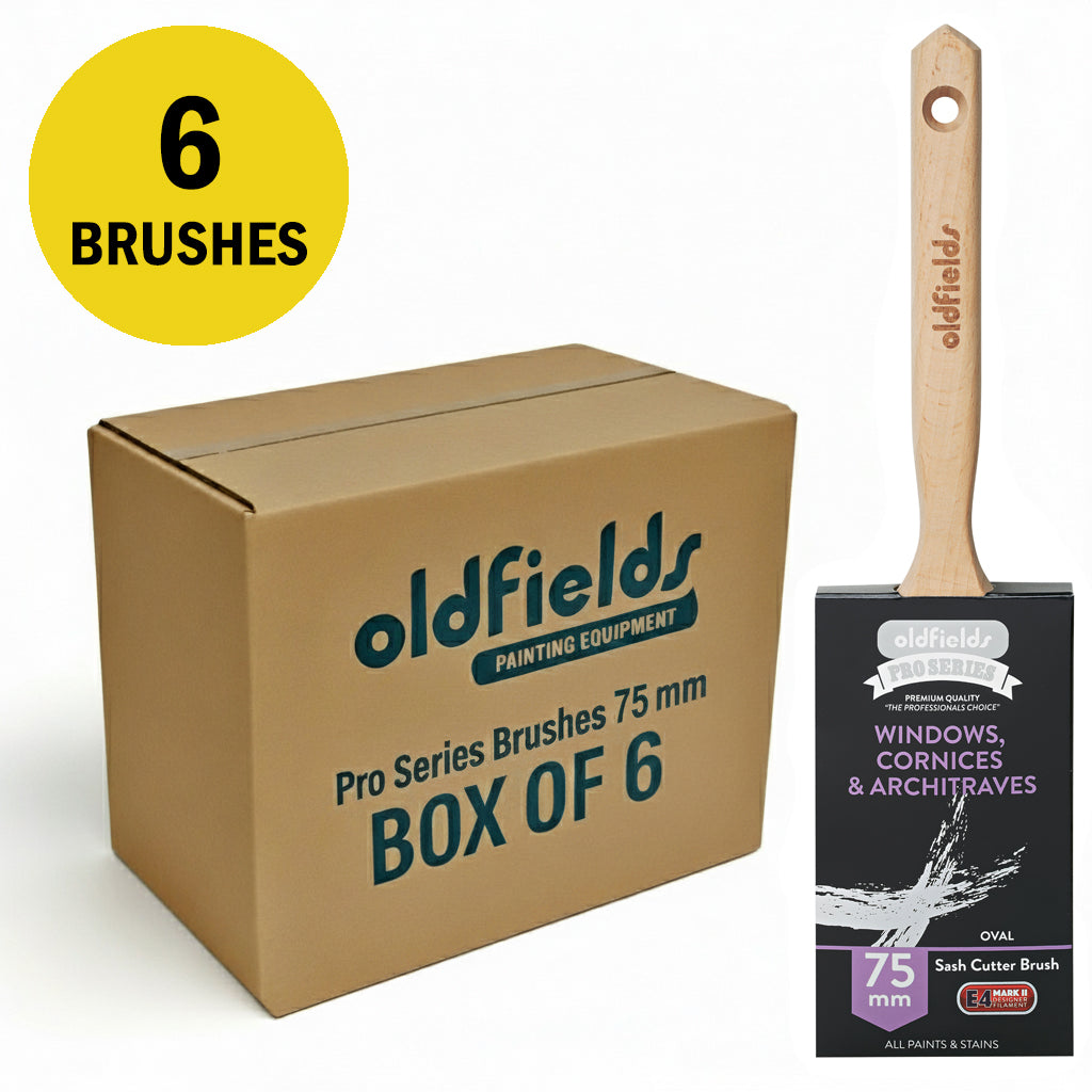 Trade pack of 6 Oldfields Pro Series 75mm oval sash cutter brushes for commercial use