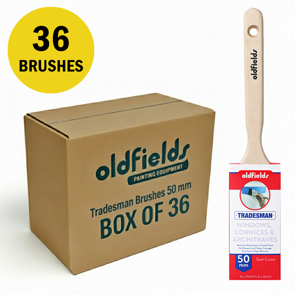 Bulk pack of 36 Oldfields Tradesman 50mm sash cutter brushes for detailed sash work