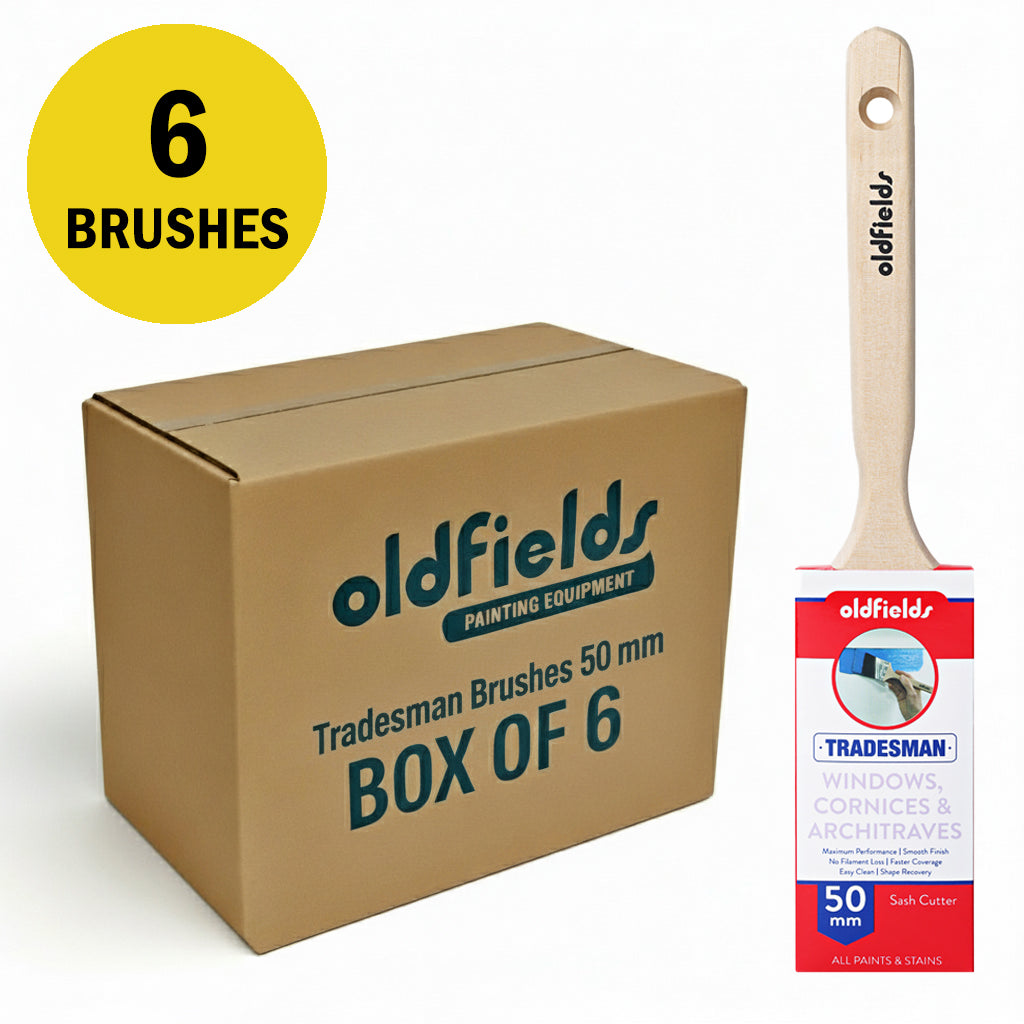 Box of 6 Oldfields Tradesman 50mm sash cutter paint brushes for window frame jobs