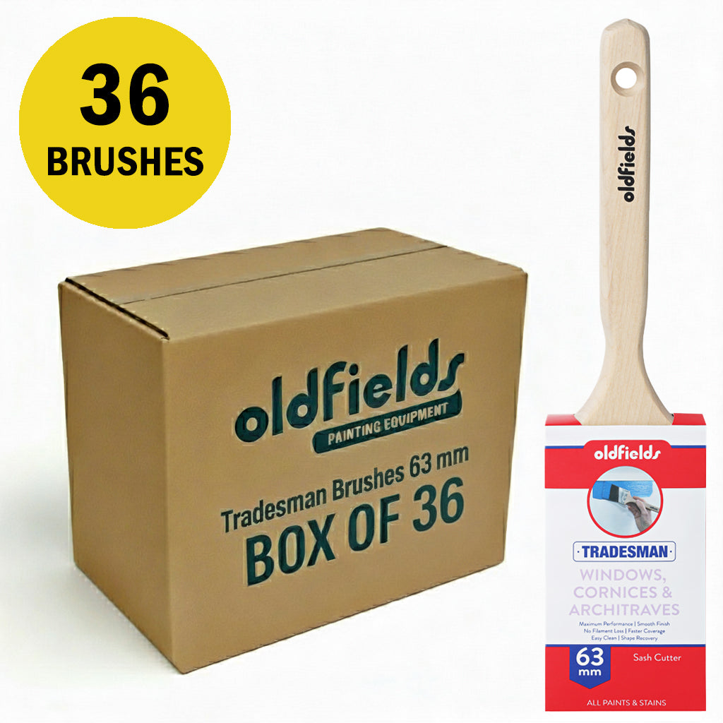 Bulk pack of 36 Oldfields Tradesman 63mm sash cutter brushes, tapered for precision