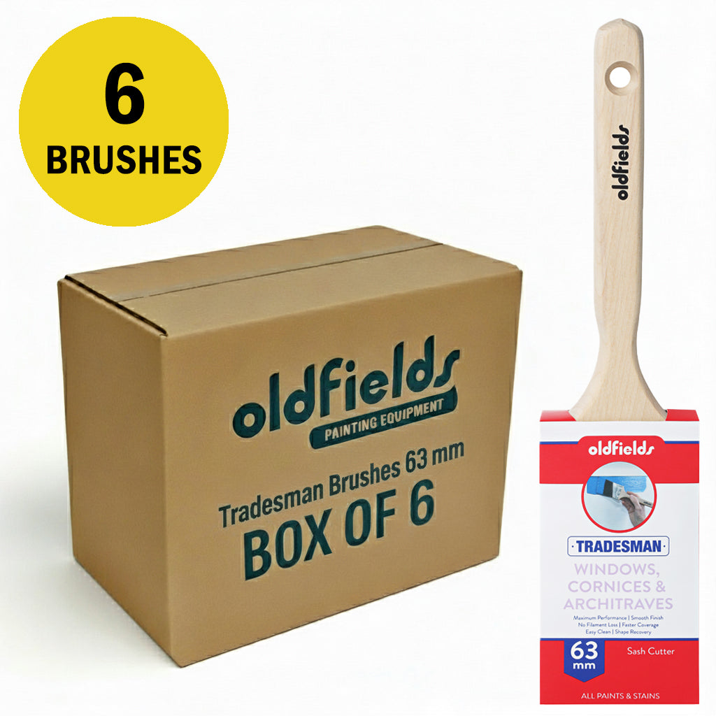 Box of 6 Oldfields Tradesman 63mm sash cutter paint brushes for professional trade