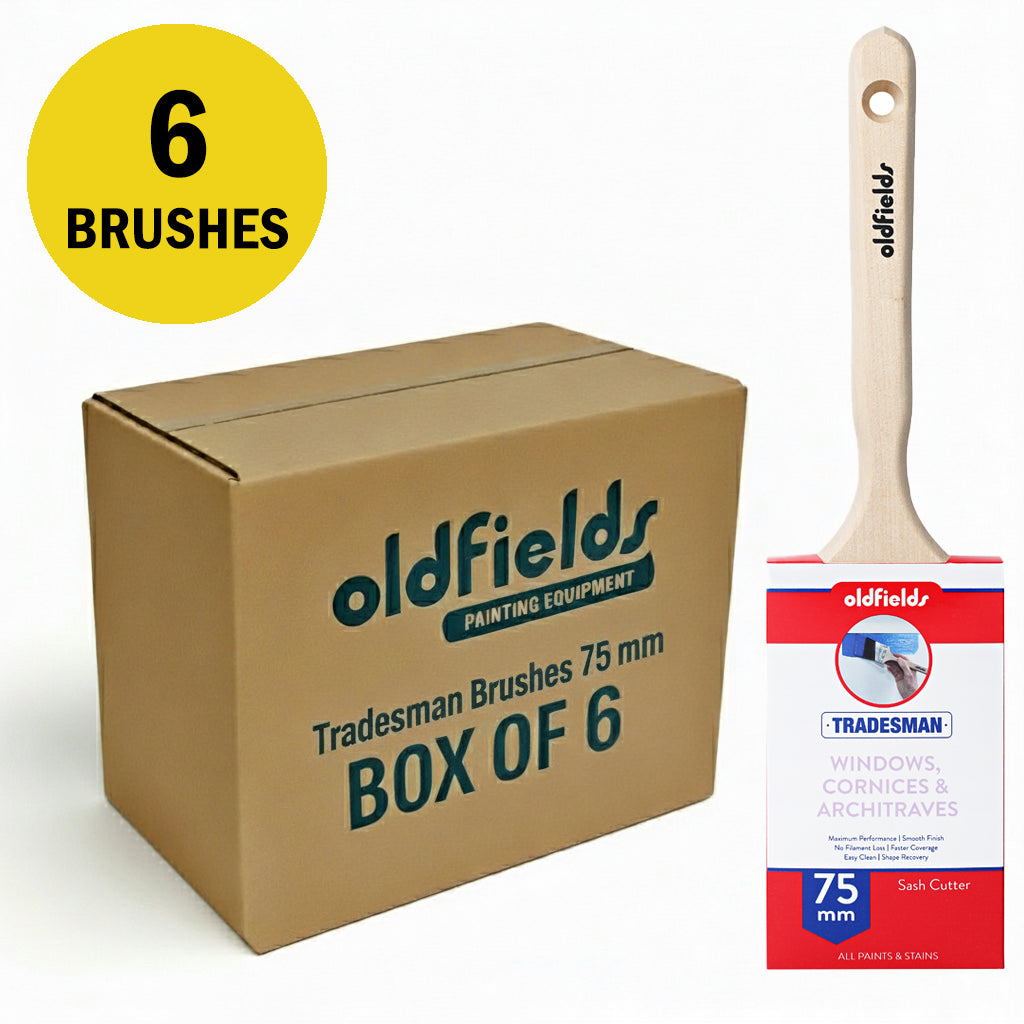 Box of 6 Oldfields Tradesman 75mm sash cutter paint brushes for large surface jobs