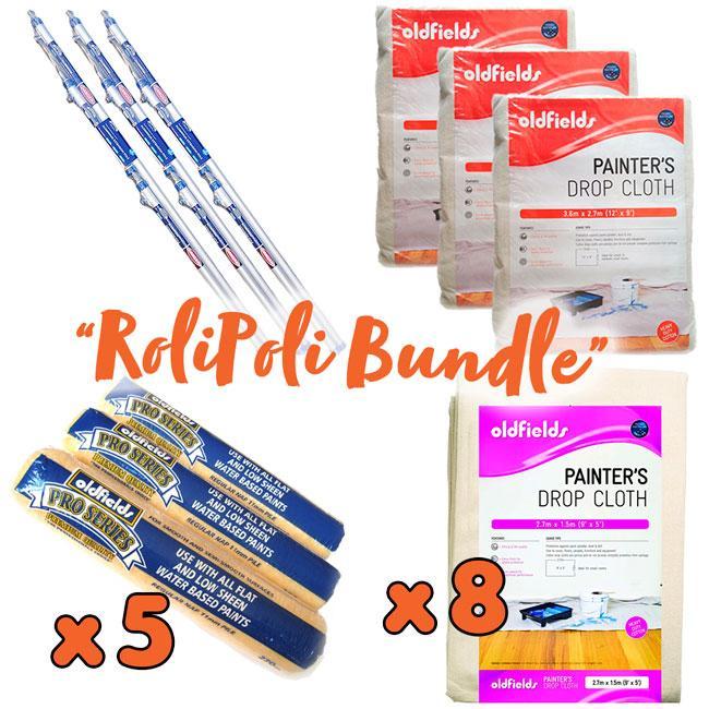 RoliPoli Bundle - Oldfields Pro Series Extension Poles, Roller Covers, and Drop Cloths