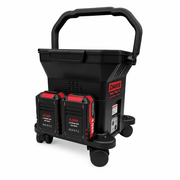 DAN’S Cordless Airless Cart Paint Sprayer – Tray Spray Go (Wheeled Unit - Black)