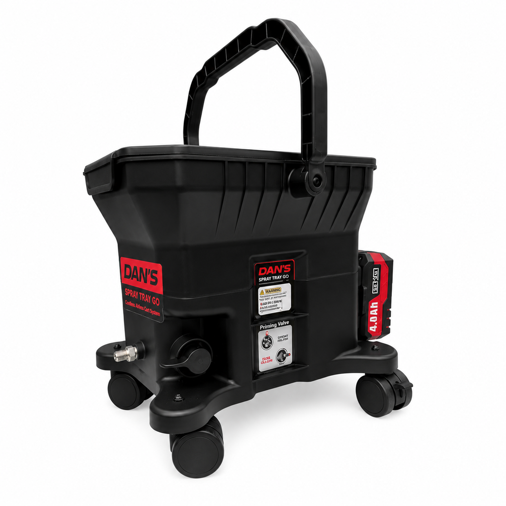 DAN’S Cordless Airless Cart Paint Sprayer – Tray Spray Go (Wheeled Unit - Black)