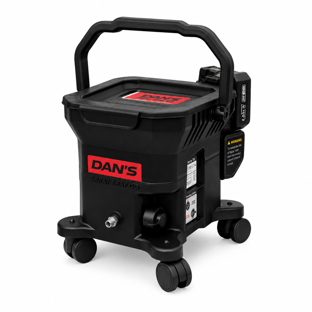 DAN’S Cordless Airless Cart Paint Sprayer – Tray Spray Go (Wheeled Unit - Black)