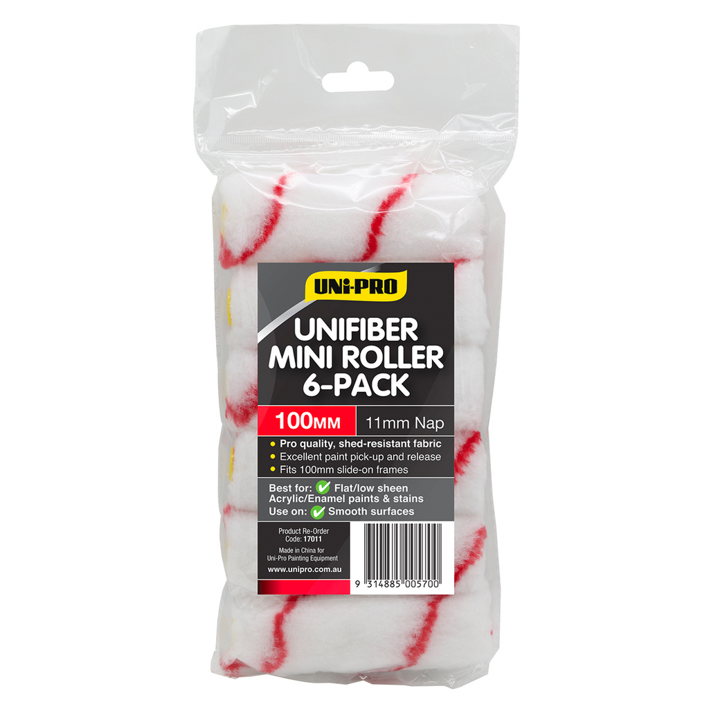Uni-Pro Unifiber 100mm Mini Roller Covers 6 Pack 11mm Nap (17011)