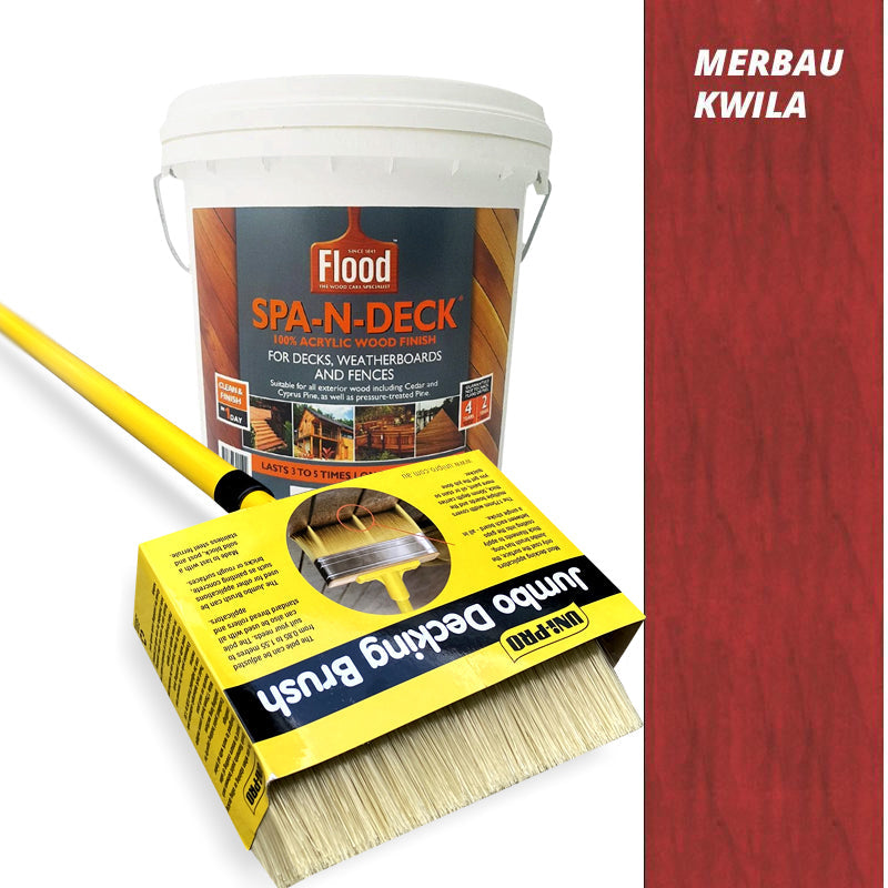 Flood Spa-N-Deck 10L and Uni-Pro Jumbo 175mm Decking Brush with Pole - Combo Deal