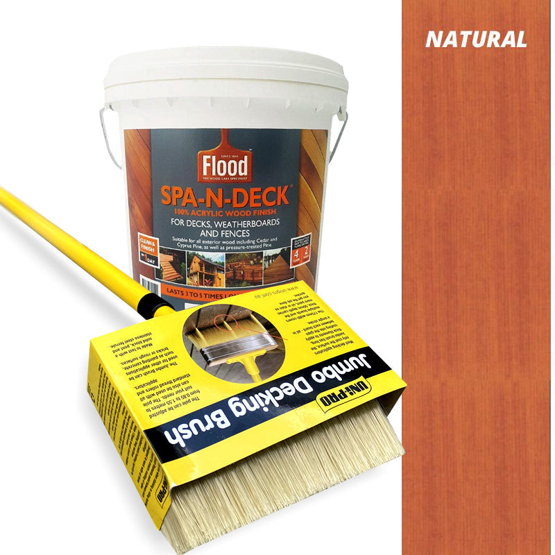 Flood Spa-N-Deck 10L and Uni-Pro Jumbo 175mm Decking Brush with Pole - Combo Deal