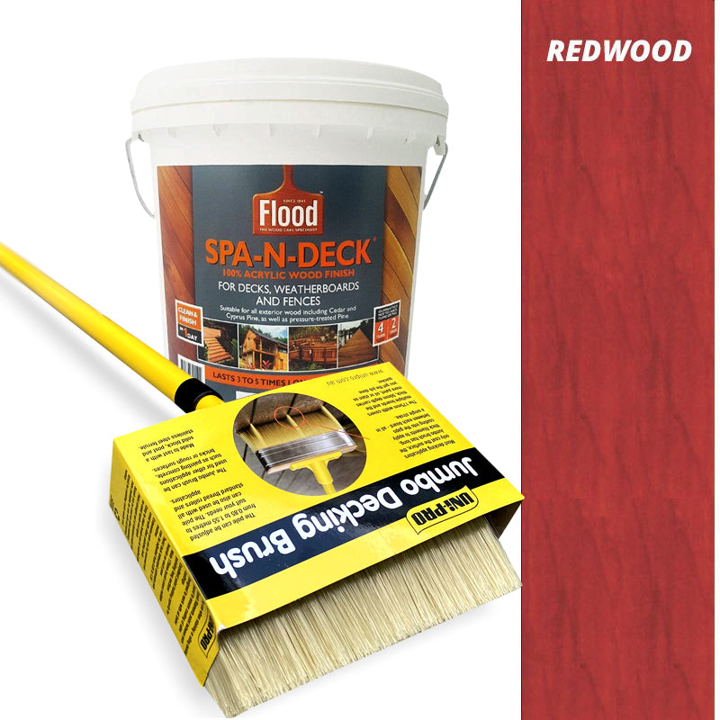 Flood Spa-N-Deck 10L and Uni-Pro Jumbo 175mm Decking Brush with Pole - Combo Deal