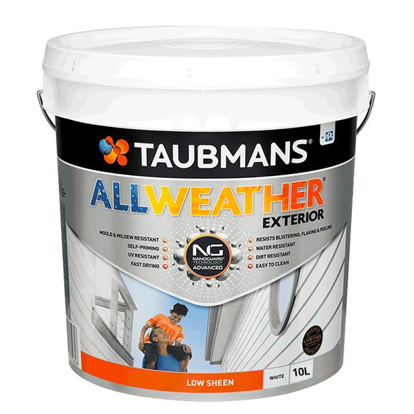 Taubmans All Weather Low Sheen - 10L - White Exterior Paint Self Priming  187200/10L