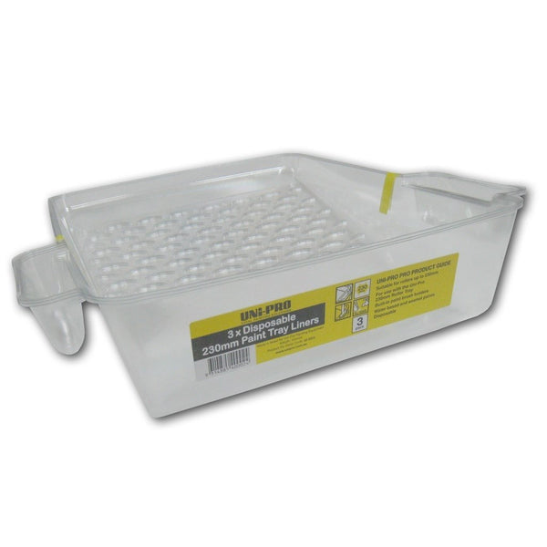 Uni-Pro Pack of 3x Disposable 230mm Paint tray liners with paint brush holders