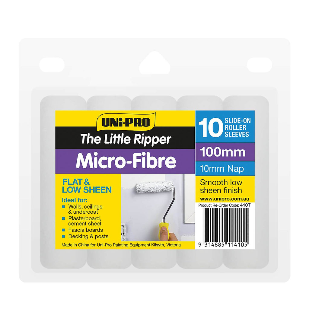 Uni-Pro 100mm Mini Microfibre Paint Roller Covers 10mm Nap - 10-pack