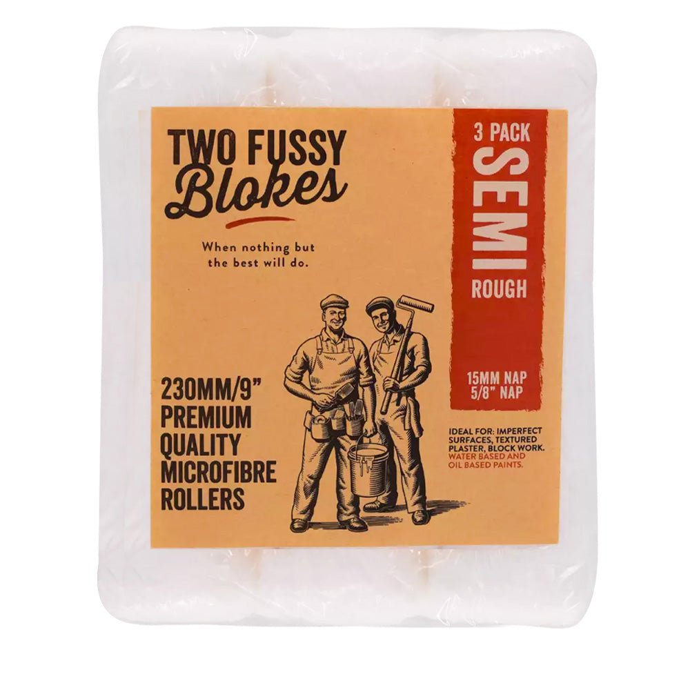 TWO FUSSY BLOKES 230mm Microfibre Paint Roller Semi Rough 15mm Nap