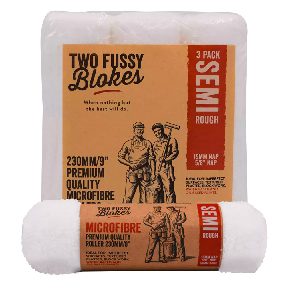 TWO FUSSY BLOKES 230mm Microfibre Paint Roller Semi Rough 15mm Nap