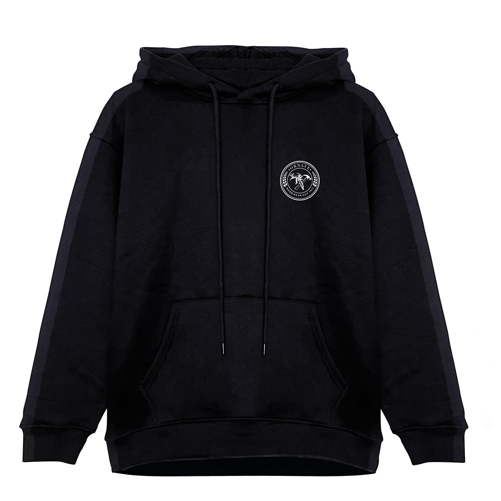 Ornate Black Hoodie with White Logo