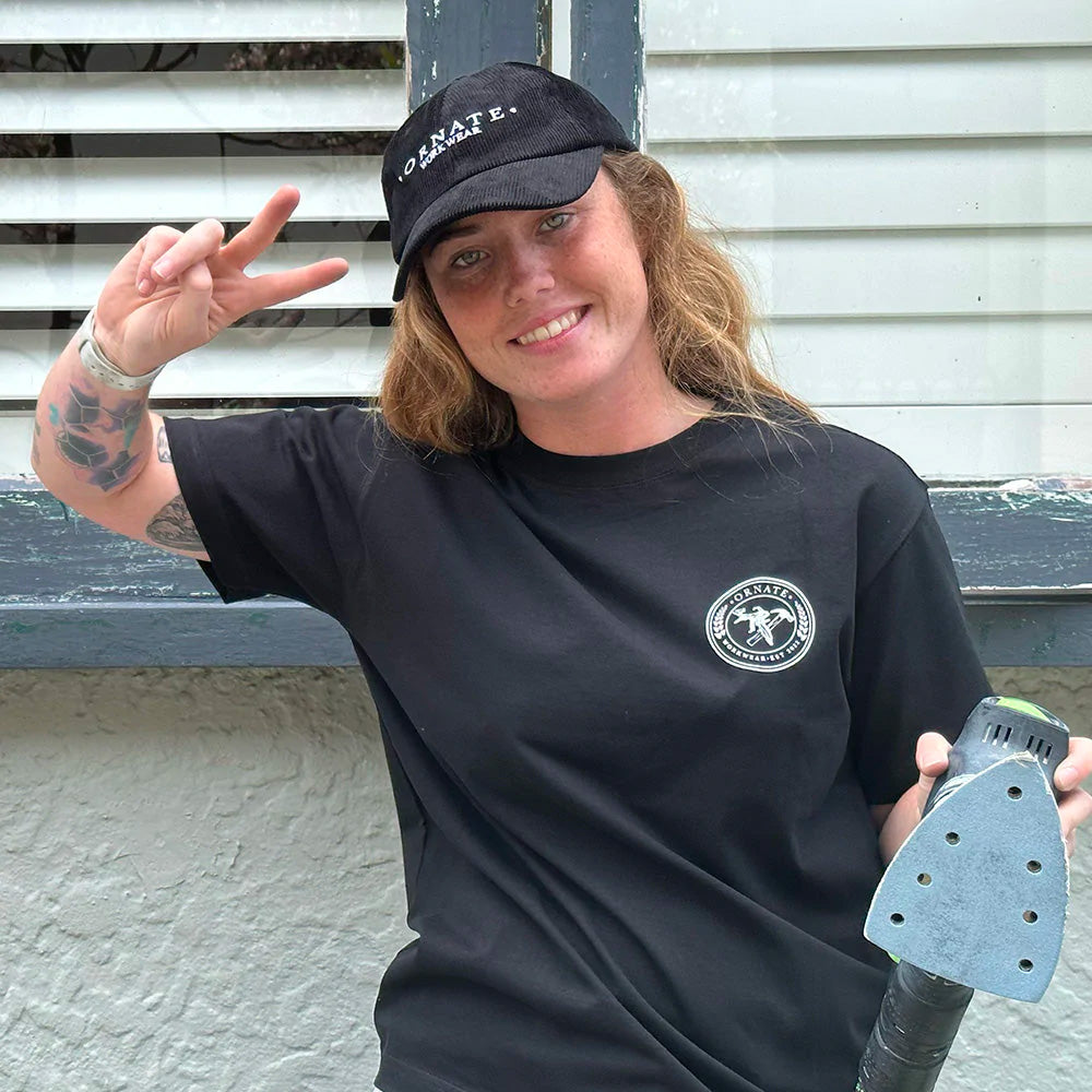 Ornate Black T-shirt with White Print Logo