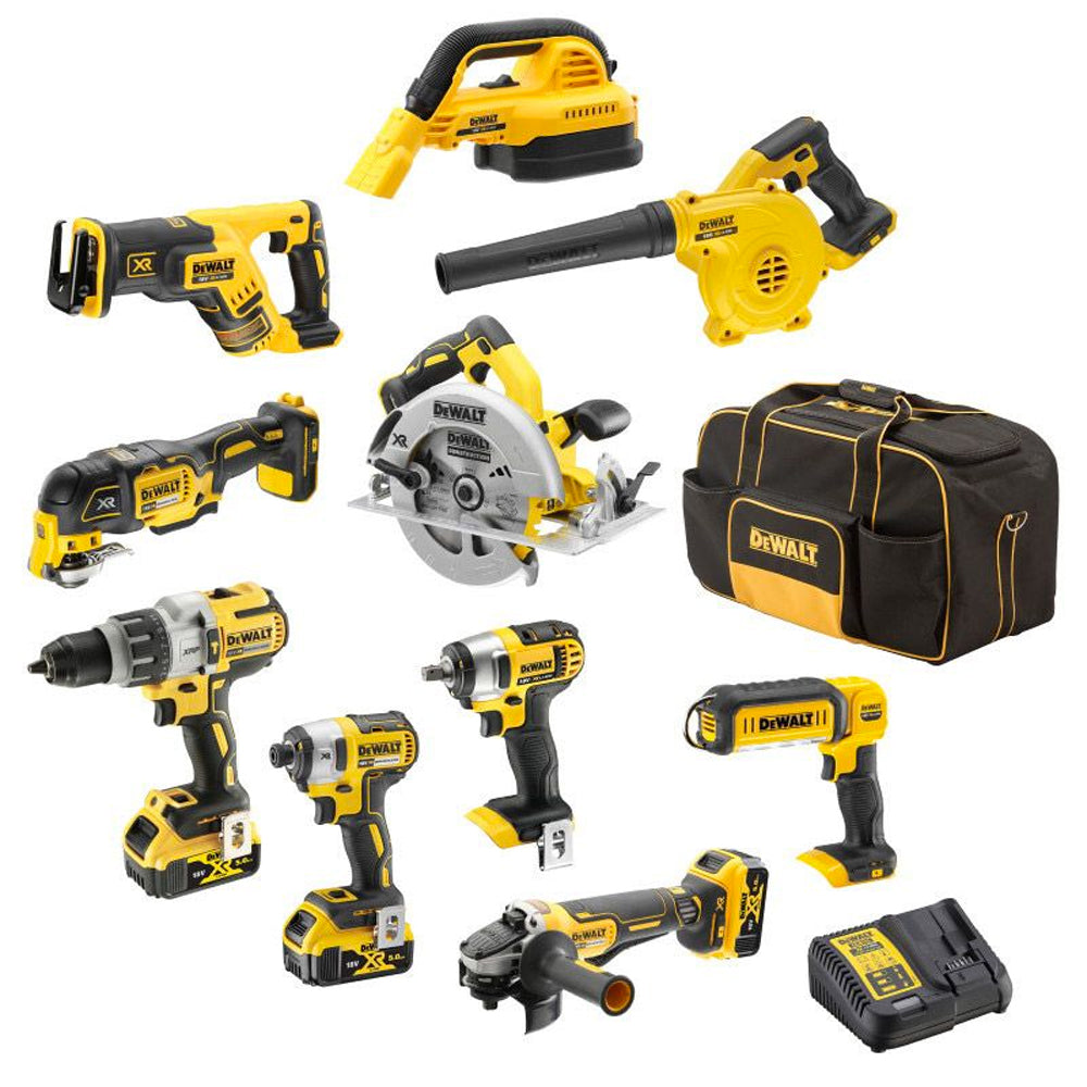 DEWALT 18V XR Li-Ion 10 Piece Combination Kit - 5.0Ah - DEWDCZ1080P3-XE