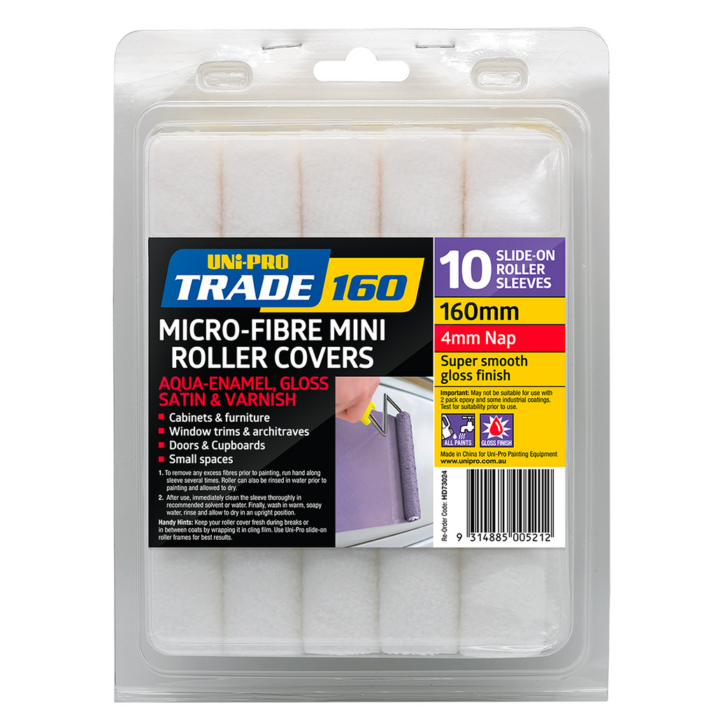 Uni-Pro Trade 160mm  Microfibre  Mimi Roller Covers - Pack 10