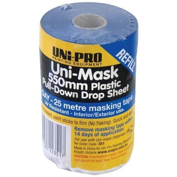 Uni-Pro 14 day Blue Masking Film Rolls. Pull Down Drop Sheet 550mm x 25m - Refill pack