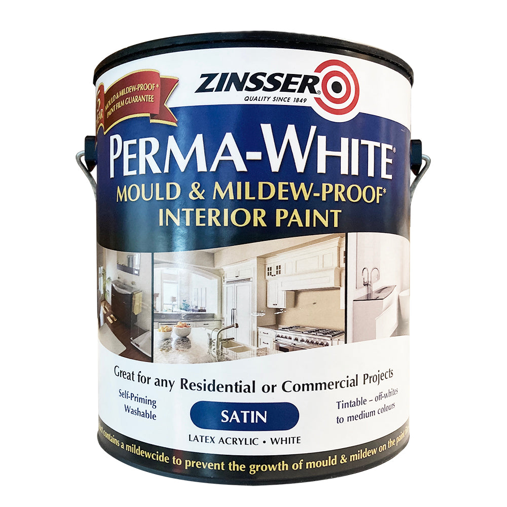 Zinsser Perma-White Satin 3.7L - Mould & Mildew Proof Interior Finish Paint