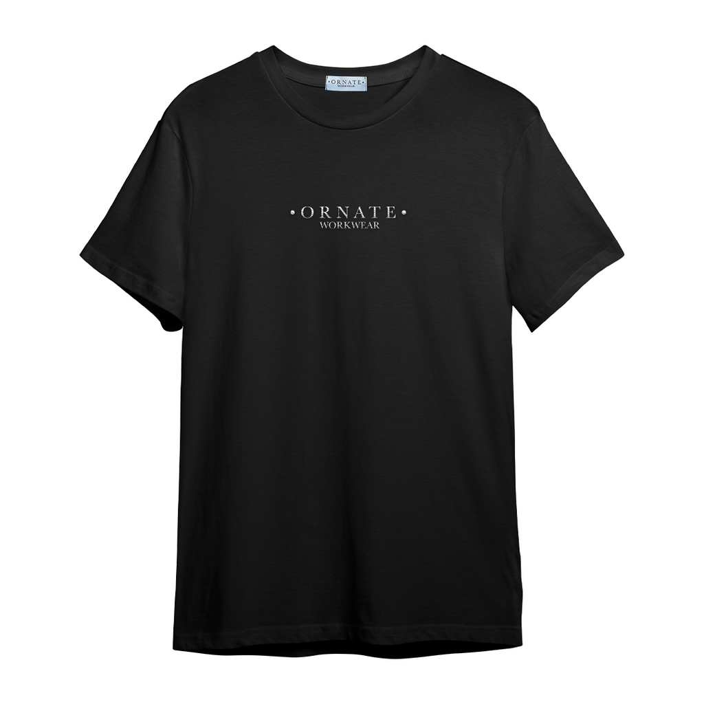 Ornate Black T shirt with Beige Embroidered Logo