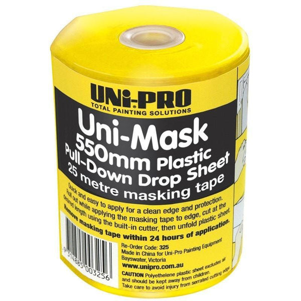 UNi-PRO Uni-Mask General Masking Film Rolls. Pull Down Drop Sheet 550mm x 25m Dispenser